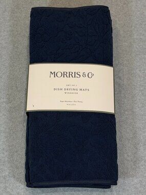 William Morris & Co. Windrush Navy Blue Dish Drying Mats - Set of 2 - 16x22 NWT
